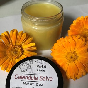 Calendula Salve, 2 oz Glass Jar, Unscented, Calendula Infusion , Organically Grown Calendula Bild 2