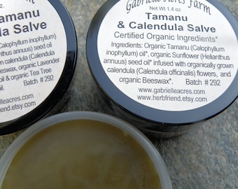 Tamanu Calendula Salve - 2 oz Glass Jar, Unscented or Essential Oils, Organic Tamanu oil, Herbal Infusion, Herbal Balm