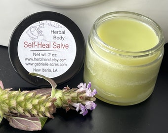 Self-Heal Herbal Salve, 2 oz Glass Jar, Organic Ingredients, Self-Heal Infused Herbal Balm