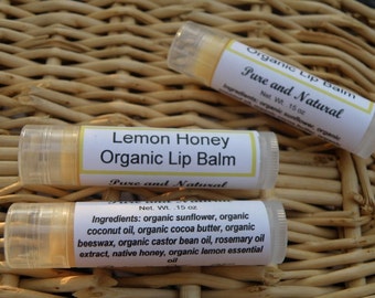 Lemon Honey Lip Balm, Organic Lip Balm, Essential Oil Lip Balm, Moisturizing Lip Balm, Natural Lip Balm