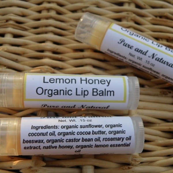 Lemon Honey Lip Balm, Organic Lip Balm, Essential Oil Lip Balm, Moisturizing Lip Balm, Natural Lip Balm