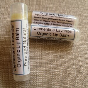 Clementine Lavender Lip Balm Organic Ingredients , Nutrient Rich, Citrus Lavender, All Natural, Moisturizing, Soothing Lip Balm image 3