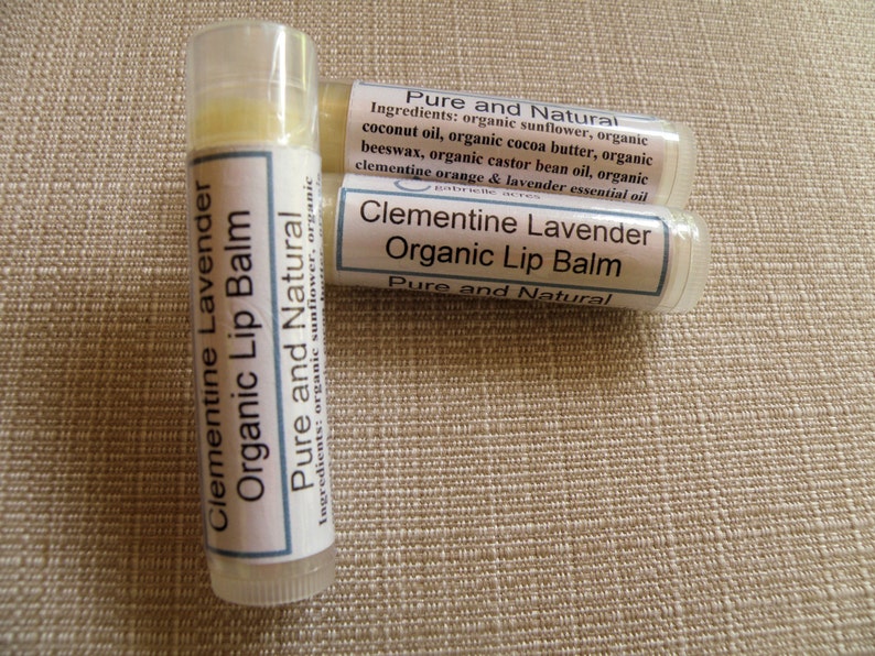 Clementine Lavender Lip Balm Organic Ingredients , Nutrient Rich, Citrus Lavender, All Natural, Moisturizing, Soothing Lip Balm image 3