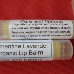 Clementine Lavender Lip Balm Organic Ingredients , Nutrient Rich, Citrus Lavender, All Natural, Moisturizing, Soothing Lip Balm image 1