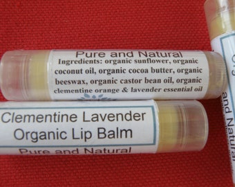 Clementine Lavender Lip Balm - Organic Ingredients , Nutrient Rich,  Citrus Lavender, All Natural, Moisturizing, Soothing Lip Balm