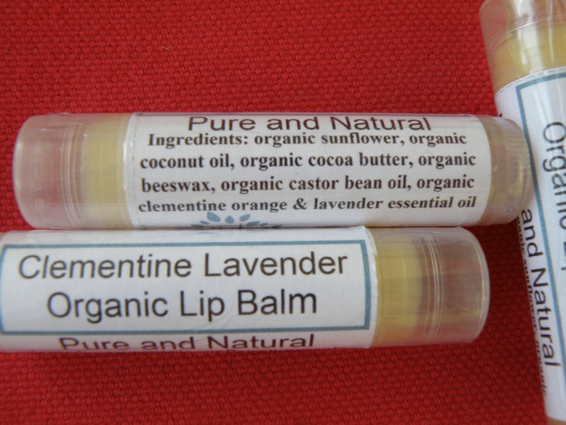 Clementine Lavender Lip Balm Organic Ingredients , Nutrient Rich, Citrus Lavender, All Natural, Moisturizing, Soothing Lip Balm image 1