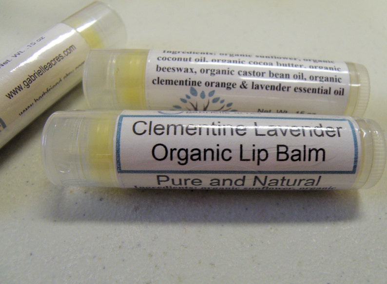 Clementine Lavender Lip Balm Organic Ingredients , Nutrient Rich, Citrus Lavender, All Natural, Moisturizing, Soothing Lip Balm image 4
