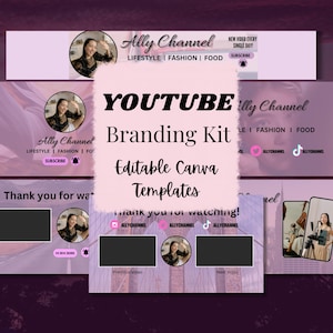 TRENDY Youtube Branding Kit | Bearbeitbares Banner, Intro & Outro | Bearbeitbare Canva Vorlage I Animiertes Intro und Outro