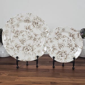 Brown Toile Transferware, Dinner or Salad Plate, Legends British Heritage Buff Beauty Beige, English Country Thanksgiving