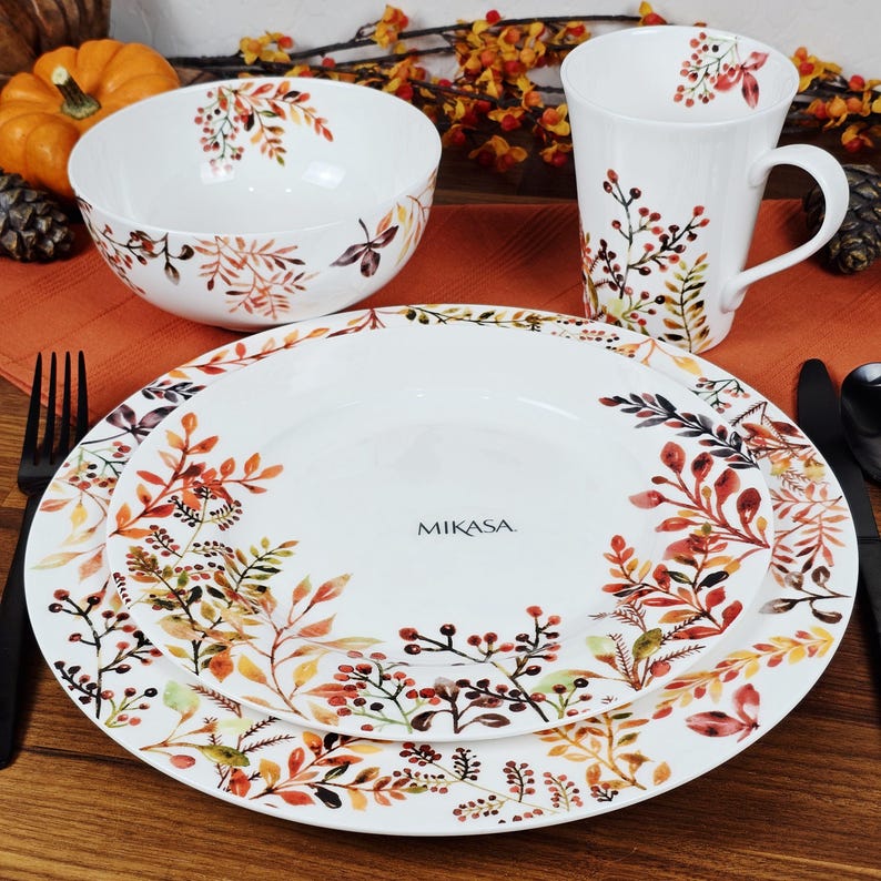 Mikasa Tivoli Spice 4pc Dinnerware Set - Autumn Plates, Bowl & Mug ...