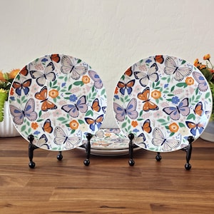 Coquette Butterfly Snack Plates, Set of 4, Monarch Butterfly, Butterfly Motif, Appetizer Plates, Garden, Floral, Whimsycore, Cottagecore