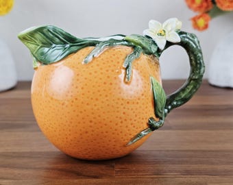 Orange Ceramic Creamer – Corner Ruby Orange Collection –  Hand‑Painted Citrus Cottagecore Kitchen
