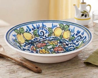 Authentic Italian Lemon Serving Bowl – Tuscan-Inspired Ceramic Mediterranean Floral Design Dinnerware – Ceramiche Italia
