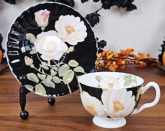 Moody Botanical Mother's Day Teacup and Saucer - Dark William Morris - Gothic Gift for Mom