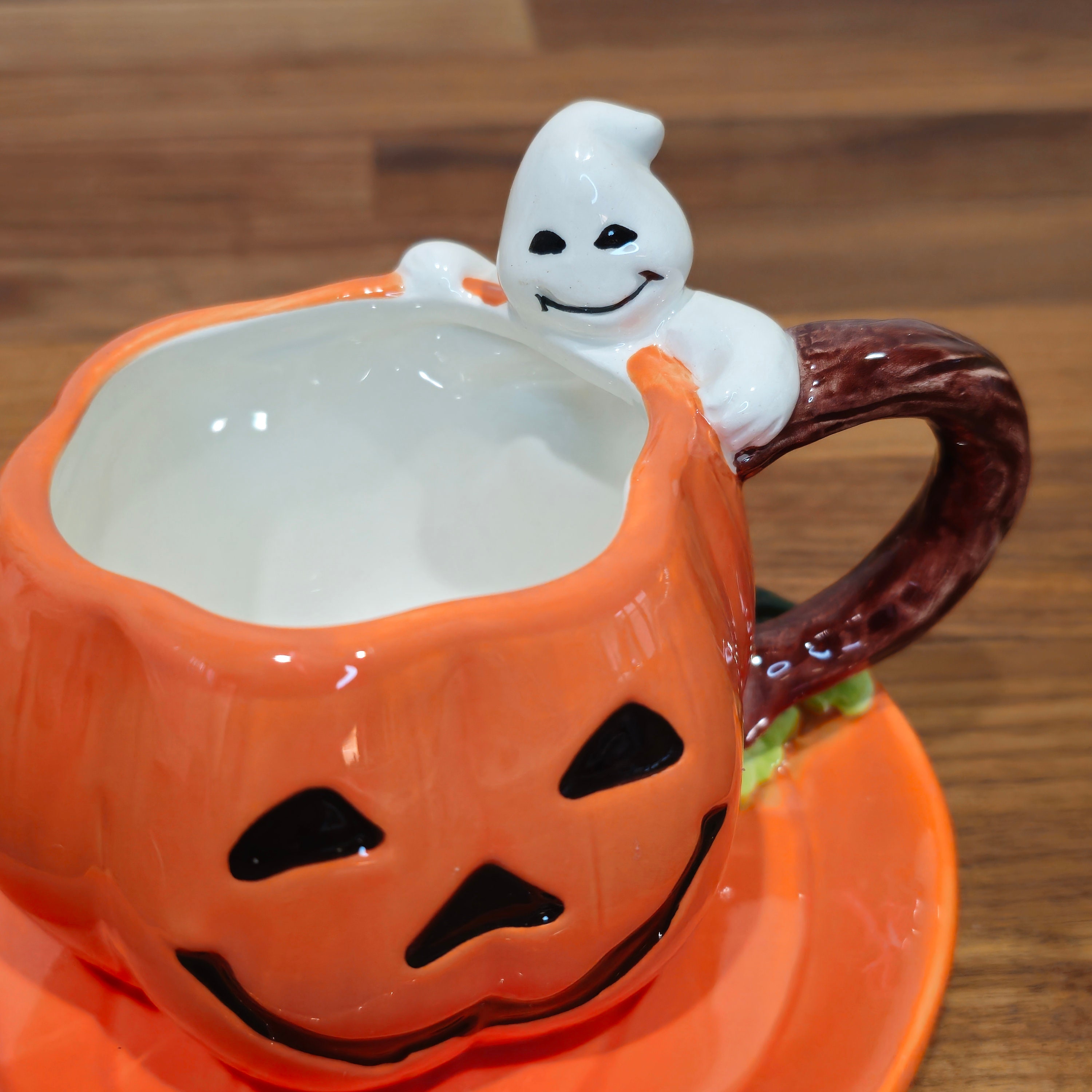 ハロウィンパンプキンティーカップセット - 黒猫またはゴースト