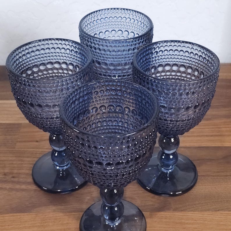 Blue Hobnail Style Goblets - Set of 4 - Vintage Inspired Glassware ...