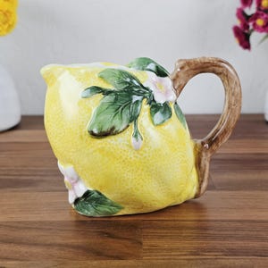 Lemon Ceramic Creamer – Corner Ruby Lemon Collection – Hand‑Painted Citrus Cottagecore Kitchen Decor
