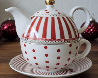 Red & White Stripe Tea for One - Mother's Day Gift - Grace Teaware