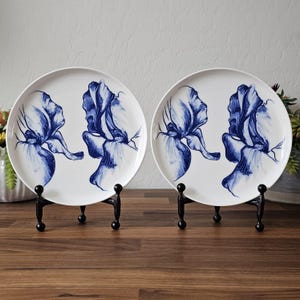 Royal Delft Blue Transition, Set of 2, Blue White Floral, Plate M, Delft Blue, Iris, Holland, Netherlands, Dutch, Delftware
