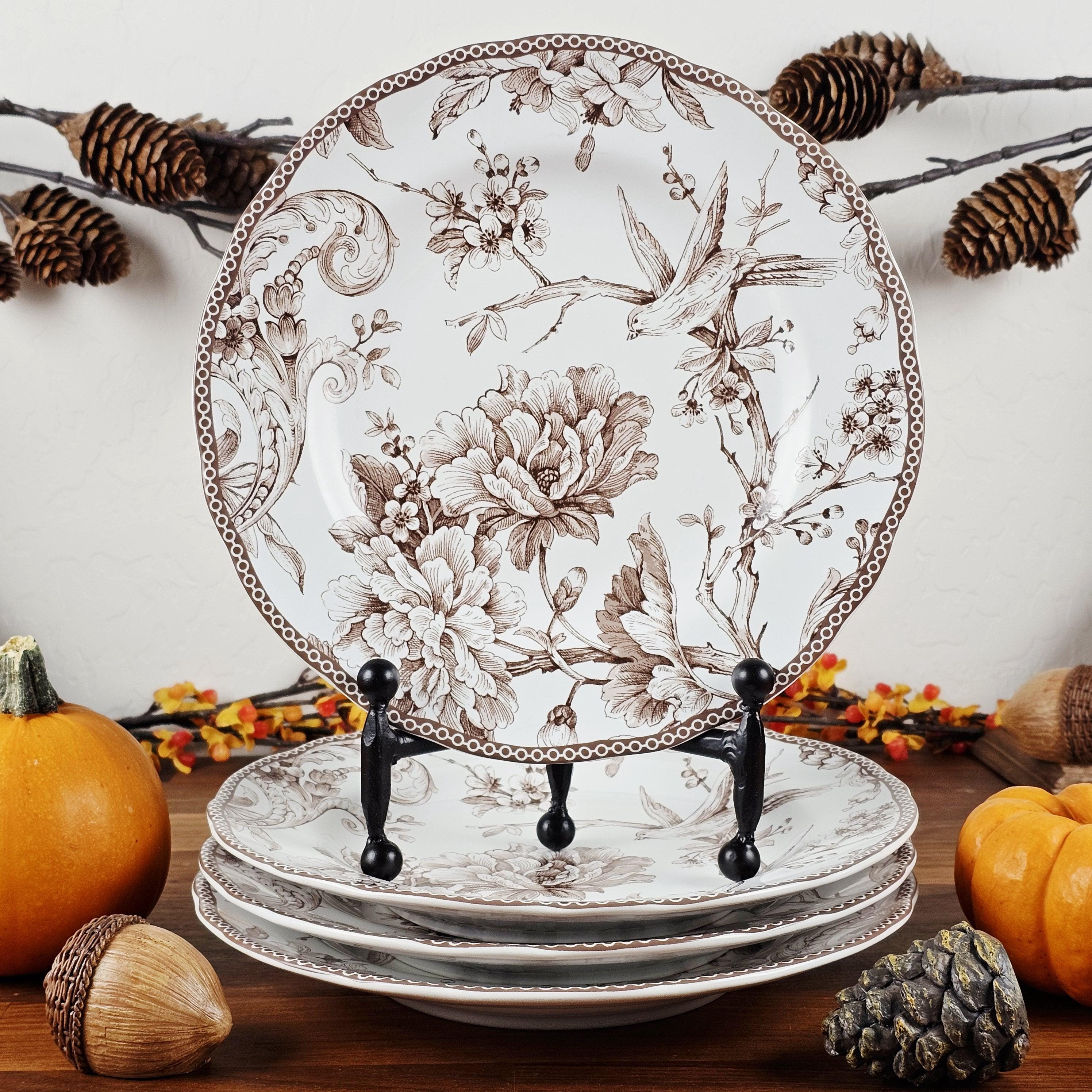 Adelaide Brown Toile Dessert/salad Plates - Set of 4 - Rustic