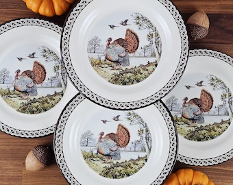 Legend Heritage Kalkontallrikar – Set om 4 – Keramiska Sallads-/Desserttallrikar – Borddekoration till Thanksgiving