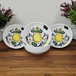 Authentic Italian Lemons Soup Bowls: Set of 4, Nova Deruta Dinnerware, Handcrafted in Italy