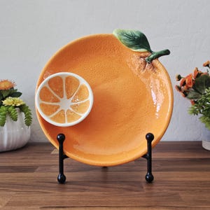 Corner Ruby Orange Ceramic Chip and Dip - Orange Collection - Fruit-Themed Kitchen Decor - Summertime Picnic