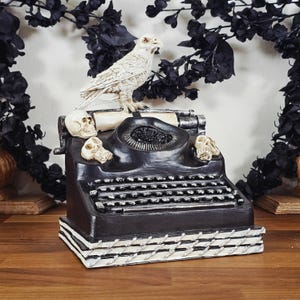Halloween Raven Figurine: Gothic Typewriter Decor, Edgar Allan Poe Inspired, Study Decor, Victorian Gothic, Nevermore