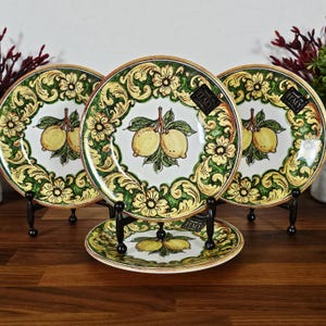 Italian Lemons Salad Plates, Set of 4, Hand Worked Ceramic Dessert Plates, Italian Dinnerware, Amalfi Coast Style, Christmas Gift