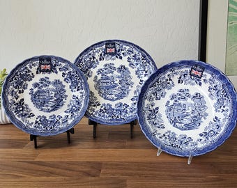 Blue Transferware, PASTA BOWLS ONLY, Mismatched Plates, Blue Toile Vintage Style Tonquin, Made in England, Chinoiserie, Blue Gallery Wall