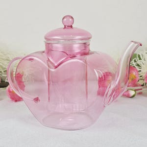 Pink Heart-Shaped Glass Teapot with Infuser - Spring Tablescape - PRICE REDUCTION image 6