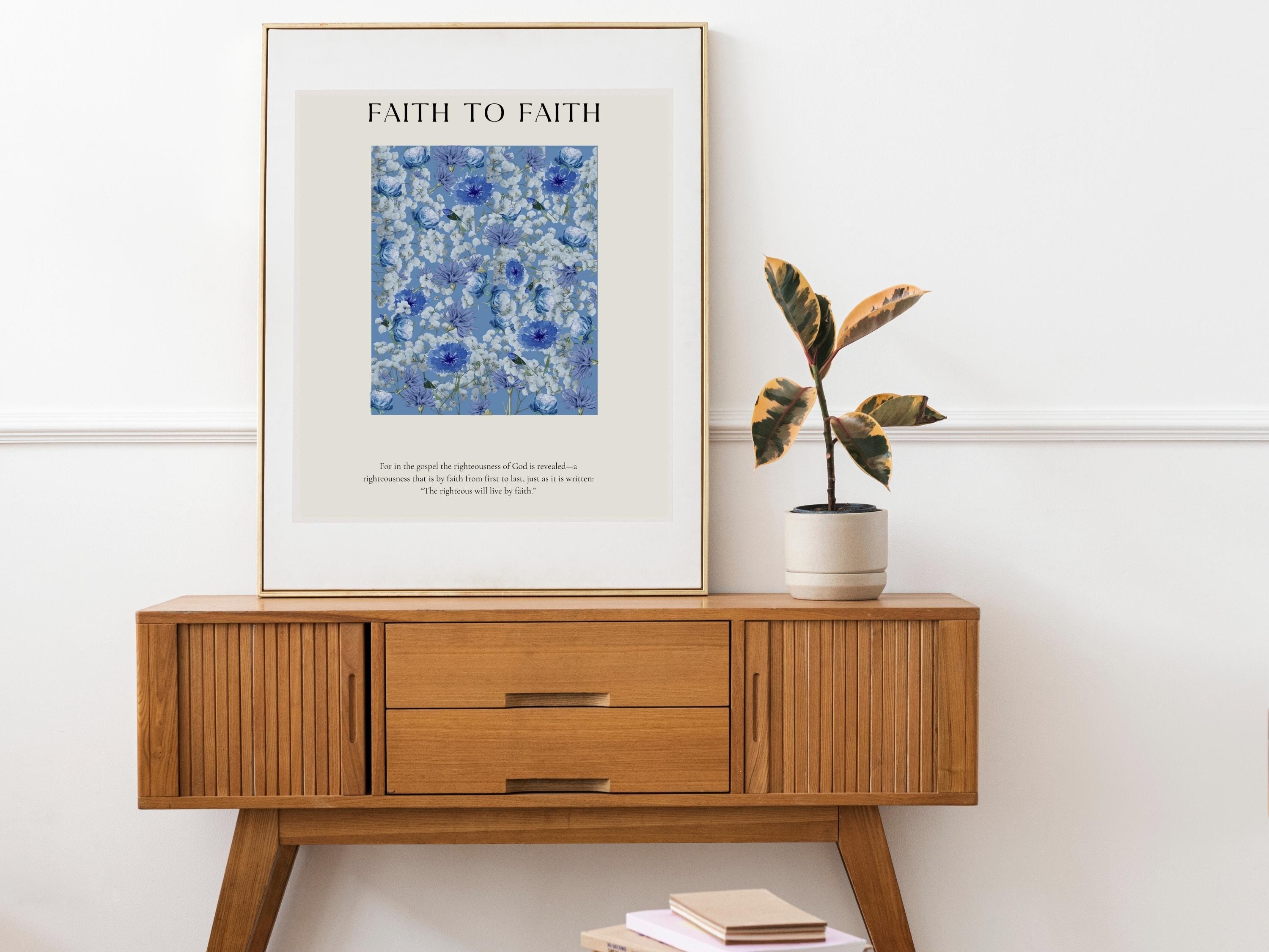 Christian Wall Art Prints Blue Vintage Wall Decor Bible Verse Romans 1: ...