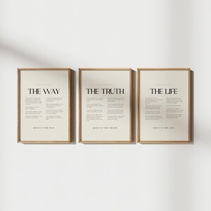 The Way The Truth The Life Set of 3 Minimalist Scripture Wall Art Printable Christian Poster Print Bible Verse Decor Jesus Art John 14:6