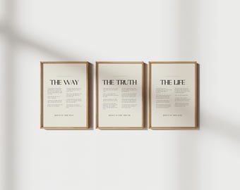 The Way The Truth The Life Set of 3 Minimalist Scripture Wall Art Printable Christian Poster Print Bible Verse Decor Jesus Art John 14:6