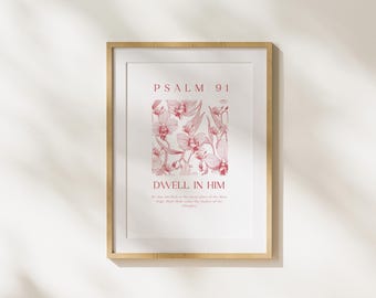 Arte mural floral del Salmo 91: Decoración cristiana moderna (Descarga digital)