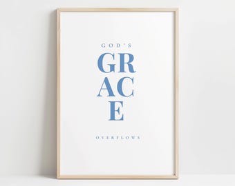 Blue Christian Scripture Art Print, God's Grace (Digital Download)