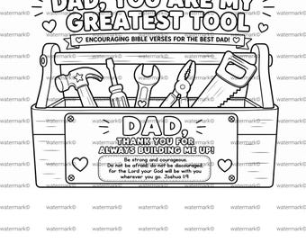 Father’s Day Christian Craft Printable, Toolbox Bible Verse Craft for Kids, Sunday School Activity, Dad Gift Coloring Page Set