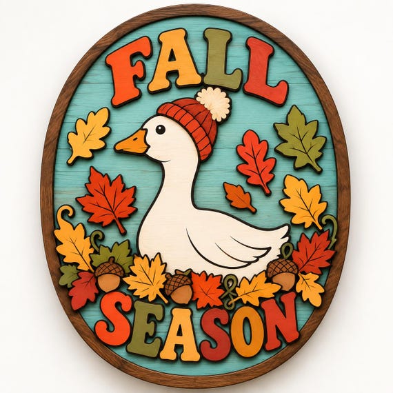 Fall Goose Door Hanger SVG, Fall Season Goose Sign, Autumn Goose Laser Cut File, Layered Fall Door Decor