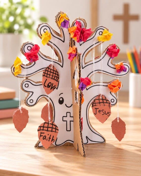 Christian Fall Craft for Kids, 3D Faith Tree Printable, Sunday School Activity, Bible Craft, Christian Autumn Kids