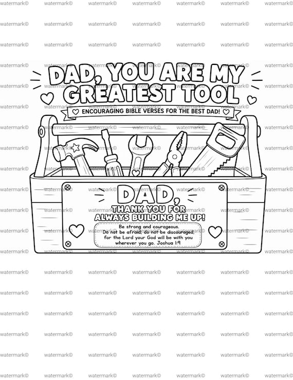 Father’s Day Christian Craft Printable, Toolbox Bible Verse Craft for Kids, Sunday School Activity, Dad Gift Coloring Page Set