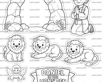 Daniel in the Lions Den Craft Printable, Bible Cut and Paste Activity, Sunday School Coloring Craft, Christian Kids PDF