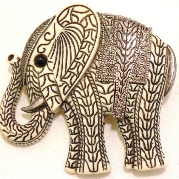 Large Vintage Hard Plastic Elephant Brooch