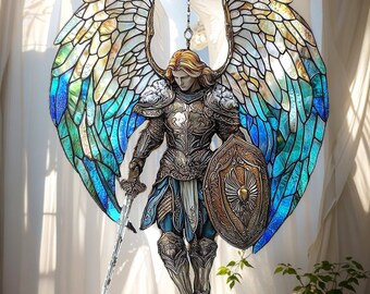 大天使戦士フェイクステンドグラスアクリルサンキャッチャー - ブルー