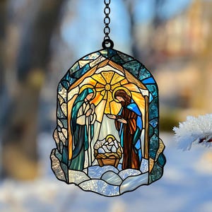 Ozdoba akrylowa na szopkę, chrześcijańska zawieszka na okno, religijna dekoracja domu na Boże Narodzenie, szopka Jezus Chrystus Boże Narodzenie, prezent na Boże Narodzenie