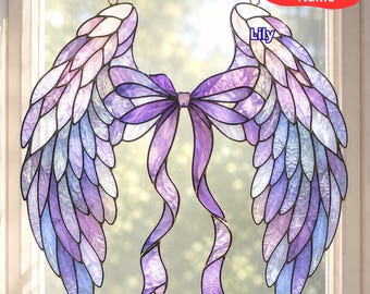 Iridescent Angel Wings Suncatcher, Beautiful Acrylic Window Hanging, Celestial Inspired Faux Stained Glass Art, Unique Housewarming Gift
