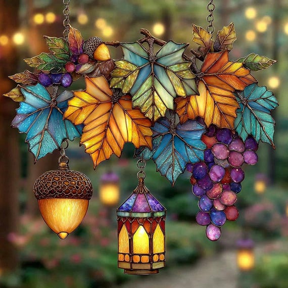 秋にぴったり ステンドグラス ぶどうのサンキャッチャー