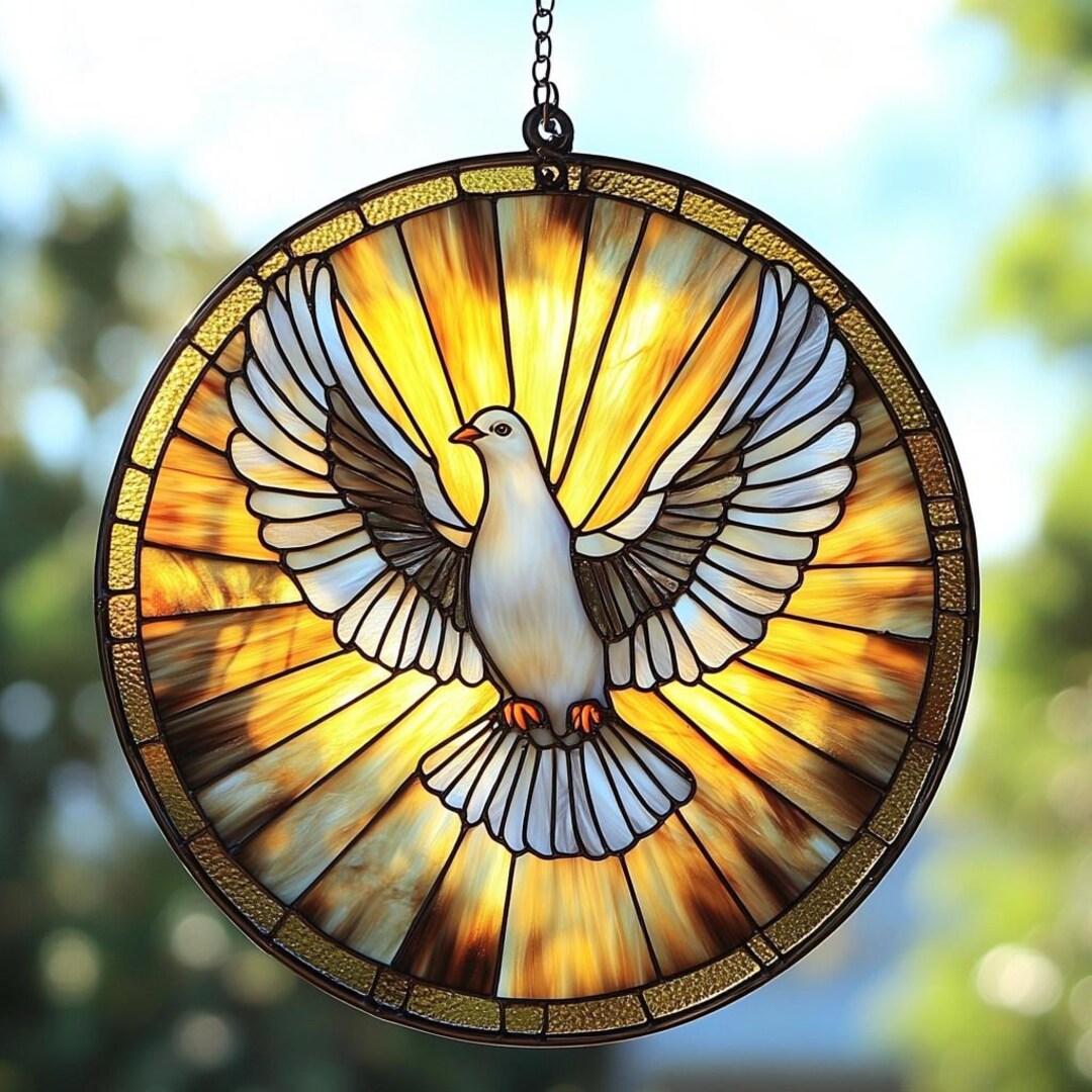 Holy Spirit Dove Faux Stained Glass ACRYLIC Suncatcher - Radiant ...