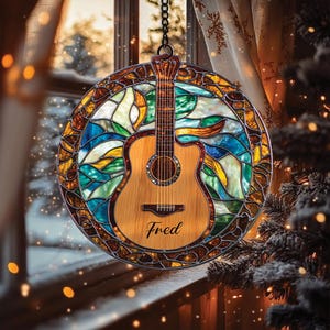 Guitar Acrylic Window Hanging Music Equipment Stained