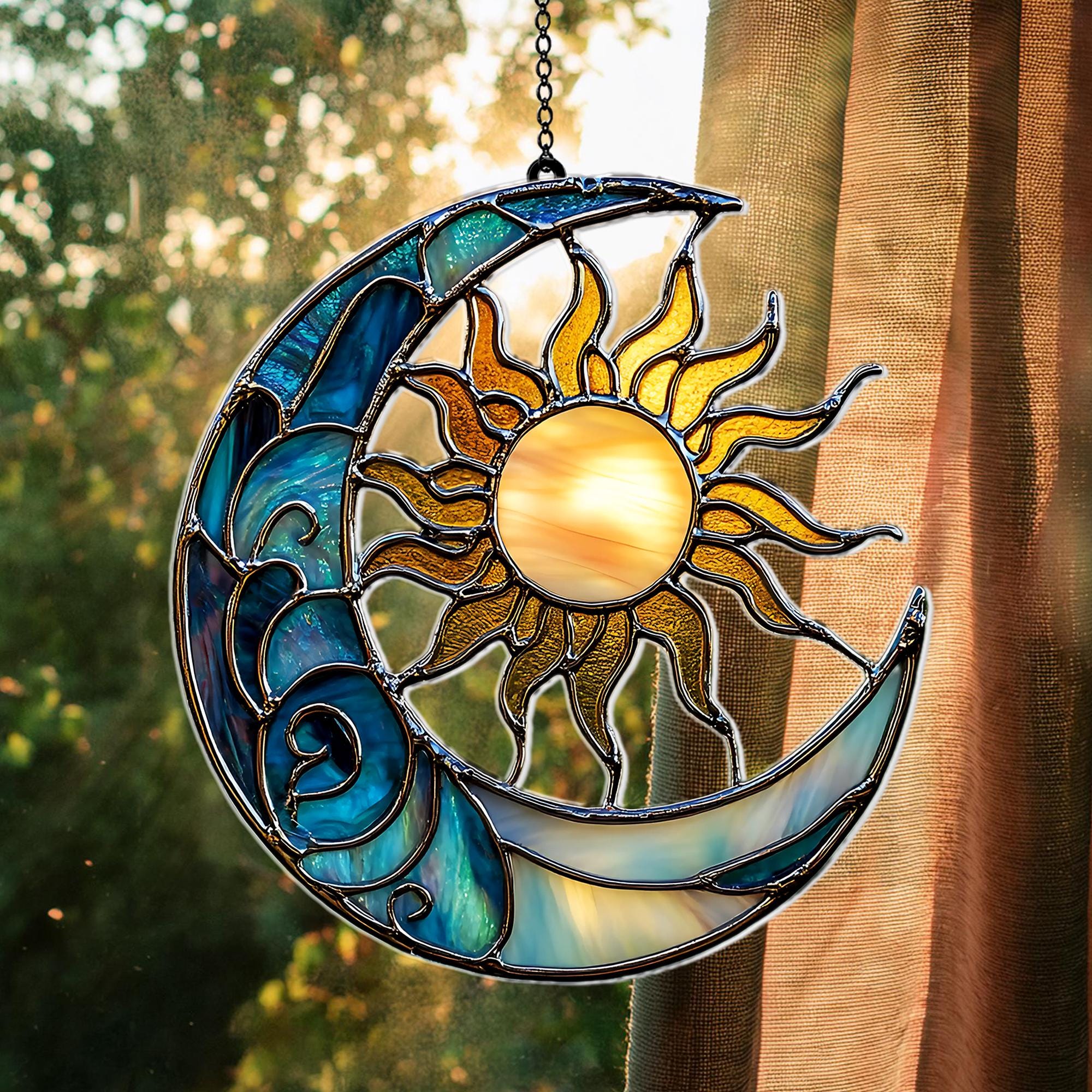 Moon & Star Acrylic Suncatcher Celestial Night Sky Ornament, Moon