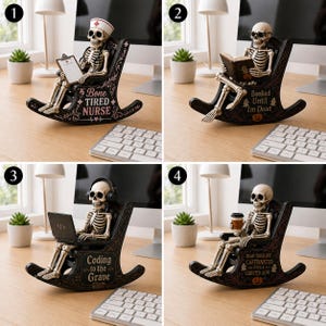 Halloween Skeleton Wooden Block Sign, Coffee Lover Skull Decor, Funny Spooky Shelf Sitter, Fall Office Desk Decor Gift